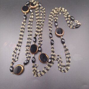 Vintage Liz Clairborne LC Black Glass 60'' Necklace